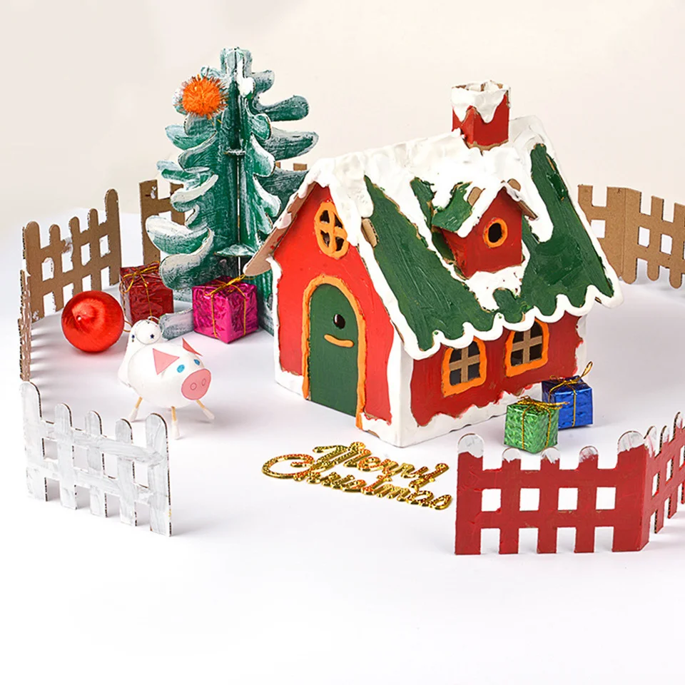 Christmas Paper House DIY Painting Corrugated Board Villa Manor Castle Set Xmas Party Birthday Decoration Kids Gift Home Supply