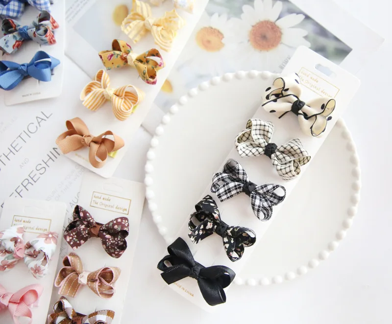 5Pcs/Lot Children's Headwear Baby Hair Accessories Clip Bows For Girls All Cloth Hairpin