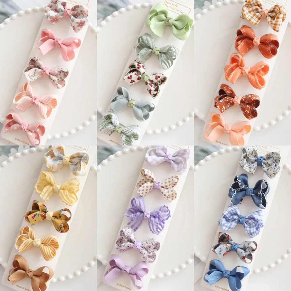 5Pcs/Lot Children's Headwear Baby Hair Accessories Clip Bows For Girls All Cloth Hairpin