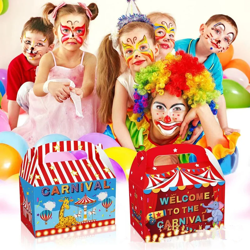 4/24Pcs Circus Carnival Animals Candy Box Gift Bag Boy Kids Baby Shower Birthday Wedding Party Supplies Gift Box Decoration