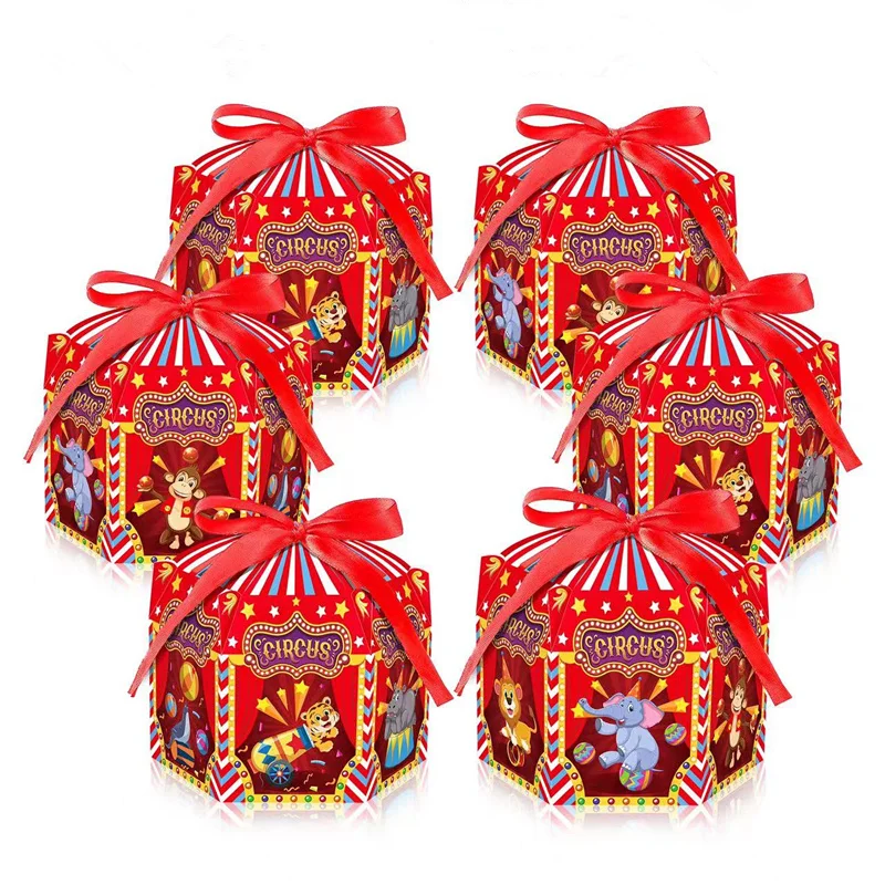 4/24Pcs Circus Carnival Animals Candy Box Gift Bag Boy Kids Baby Shower Birthday Wedding Party Supplies Gift Box Decoration
