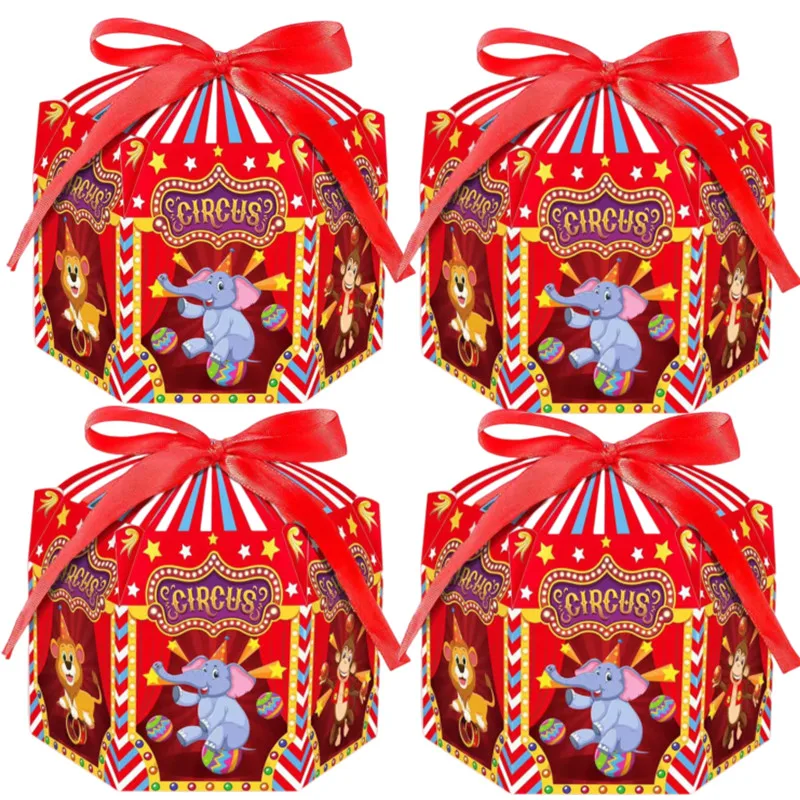 4/24Pcs Circus Carnival Animals Candy Box Gift Bag Boy Kids Baby Shower Birthday Wedding Party Supplies Gift Box Decoration