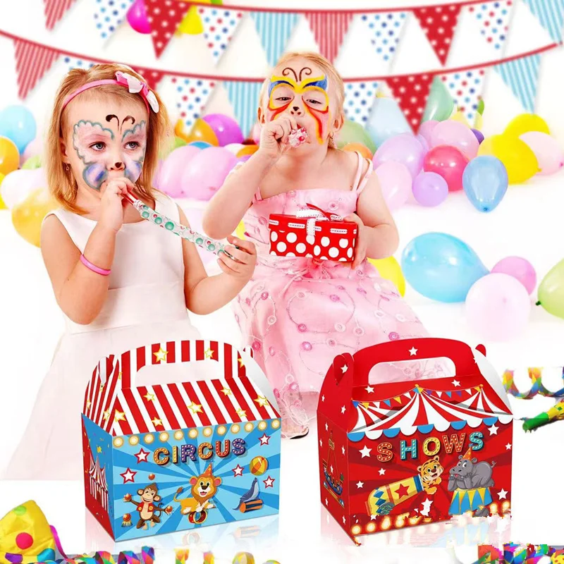 4/24Pcs Circus Carnival Animals Candy Box Gift Bag Boy Kids Baby Shower Birthday Wedding Party Supplies Gift Box Decoration
