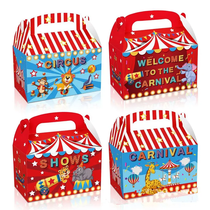 4/24Pcs Circus Carnival Animals Candy Box Gift Bag Boy Kids Baby Shower Birthday Wedding Party Supplies Gift Box Decoration