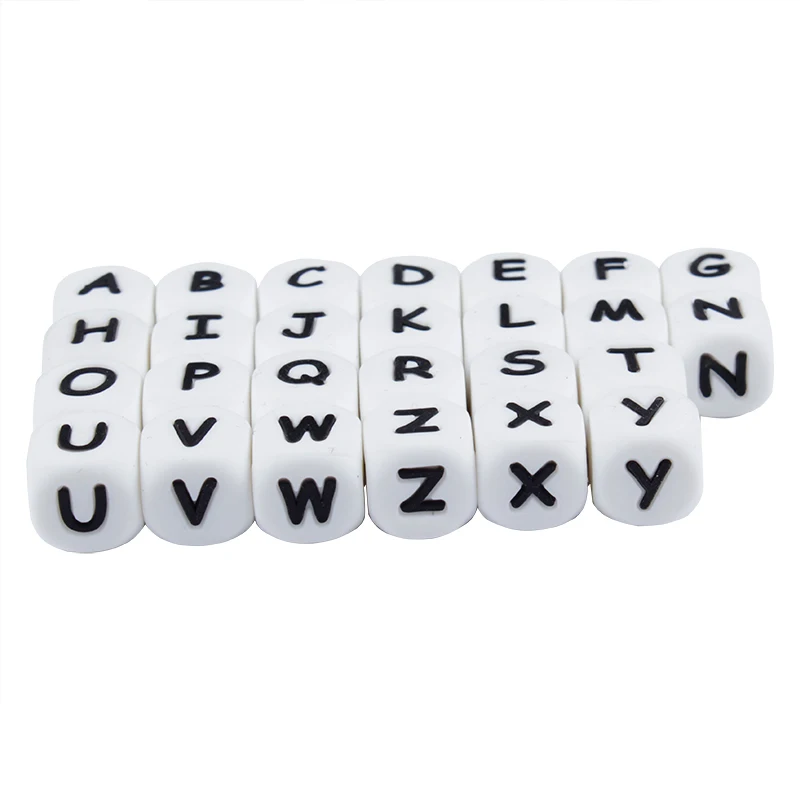 50Pcs 12mm Glow In the Dark English Alphabet Letter Beads Luminous Silicone Letters Beads for Baby Teething Chew Toy Shower Gift