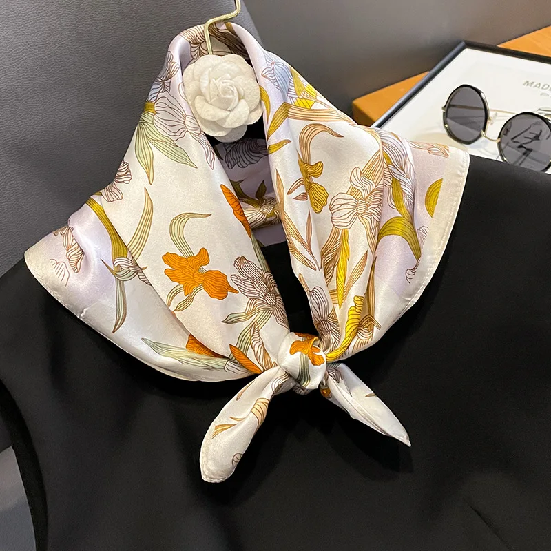 2025 Fashion 100% Real Silk Scarf 53cm Square Bandelet Women's Silk Temperament Small Scarf Neck Decorative Wrap Printed Scarves