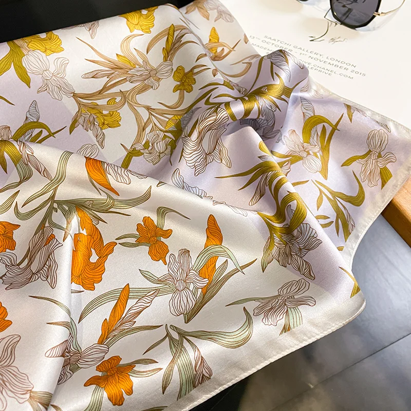 2025 Fashion 100% Real Silk Scarf 53cm Square Bandelet Women's Silk Temperament Small Scarf Neck Decorative Wrap Printed Scarves