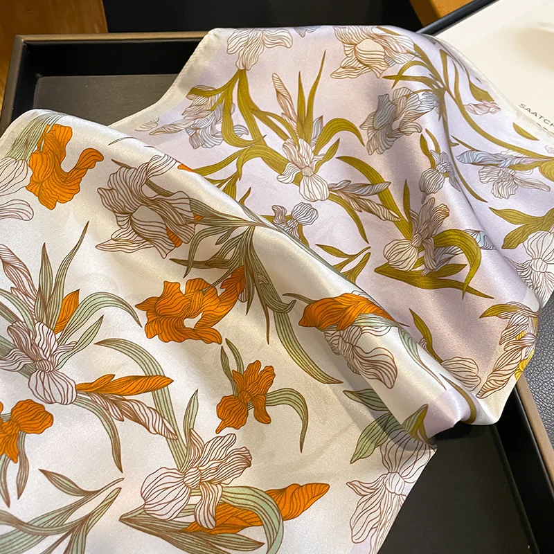 2025 Fashion 100% Real Silk Scarf 53cm Square Bandelet Women's Silk Temperament Small Scarf Neck Decorative Wrap Printed Scarves