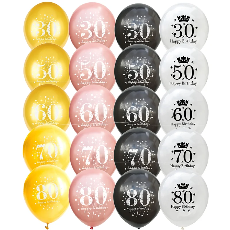5Pc Happy Birthday Decoration Gold Rose Black 16 18 30 50 60 70 80 90 Years Birthday Party Digital Ballon Latex Party Supplies