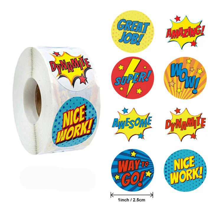 500pcs/roll Reward Stickers Encouragement Stickers for Kids Motivational Stickers with Cute Animals for Students Teachers GYH