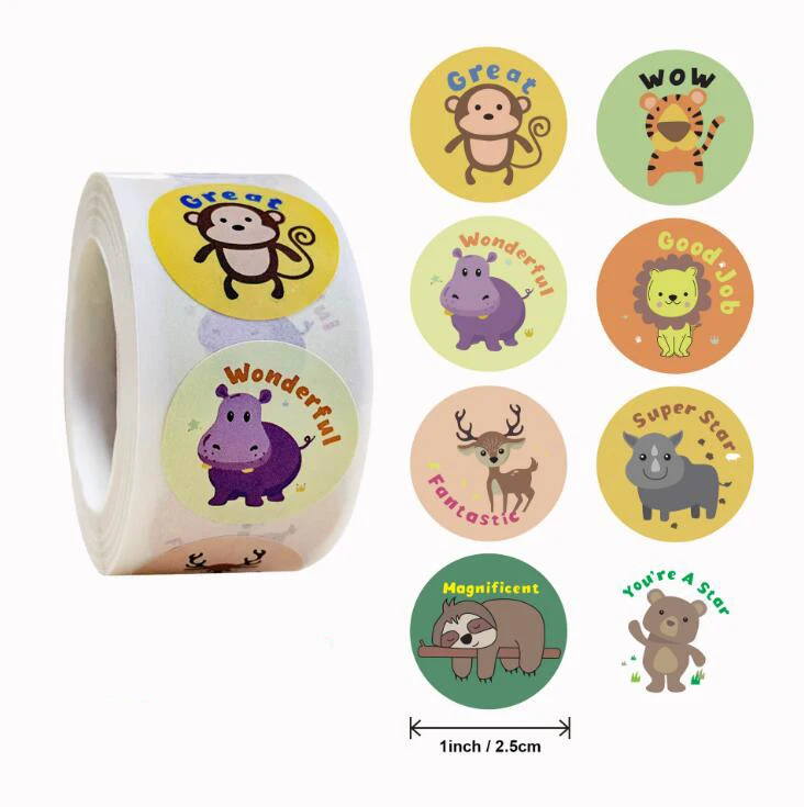 500pcs/roll Reward Stickers Encouragement Stickers for Kids Motivational Stickers with Cute Animals for Students Teachers GYH