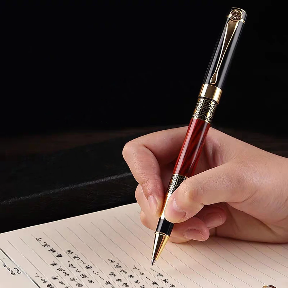 Luxury Golden Carving Mahogany Ballpoint Pen High-Quality Ink Pen for Business School And Office Supplies