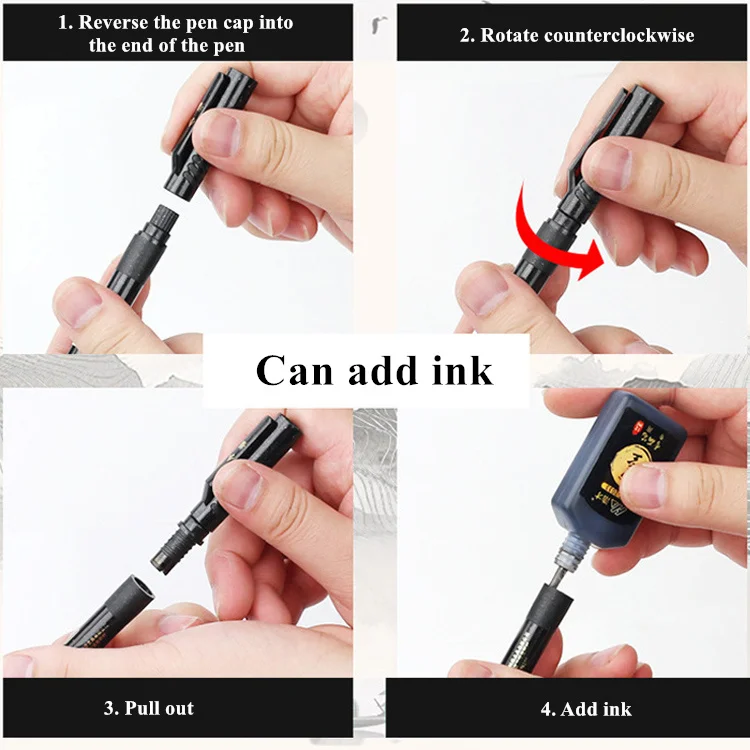 3 Pcs/Set Calligraphy Painting Pen Chinese Brush Pens for Writing Lettering Signatures Soft Brush Tip Refillable Ink Art Craft