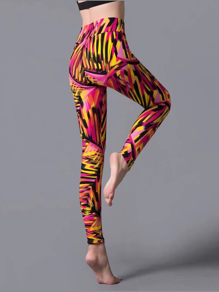 CUHAKCI High Waist Leggings Sportwear Workout Women Jeggings Elastic Pants Leopard Summer Printed Stripe Sexy Fitness Leggins
