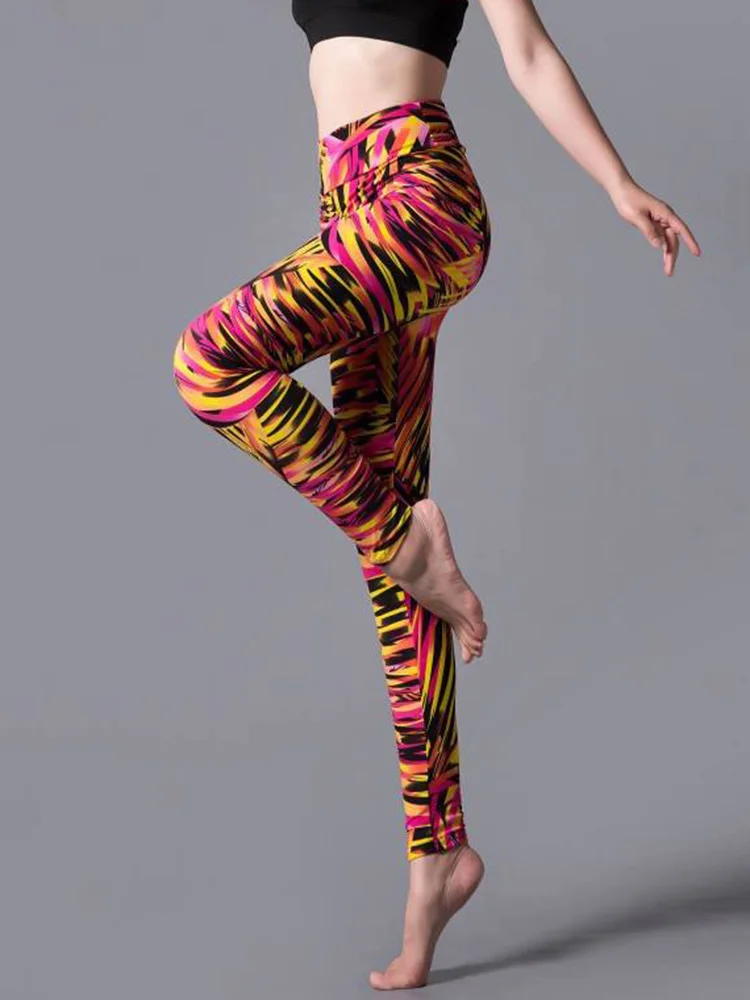 CUHAKCI High Waist Leggings Sportwear Workout Women Jeggings Elastic Pants Leopard Summer Printed Stripe Sexy Fitness Leggins