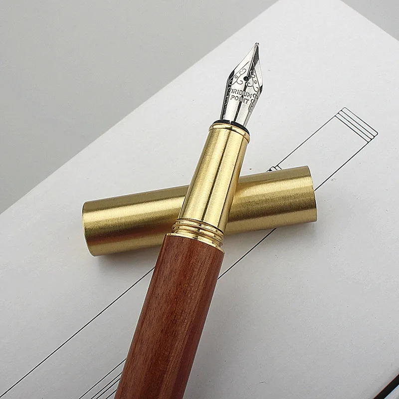 Luxury Quality Portable Pocket Exquisitely Designed Vintage Mini Brass Solid Wood Pen Office School Supplies Stationery Gifts