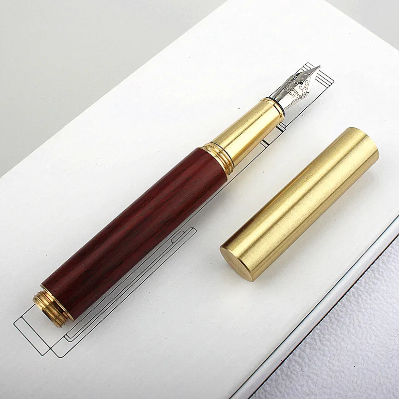 Luxury Quality Portable Pocket Exquisitely Designed Vintage Mini Brass Solid Wood Pen Office School Supplies Stationery Gifts