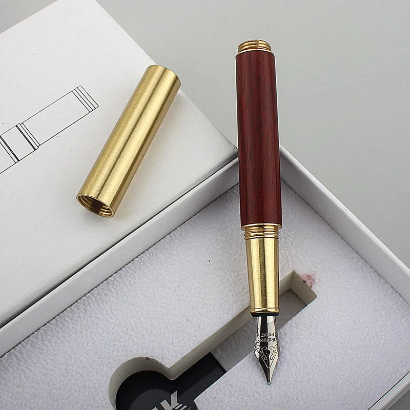 Luxury Quality Portable Pocket Exquisitely Designed Vintage Mini Brass Solid Wood Pen Office School Supplies Stationery Gifts
