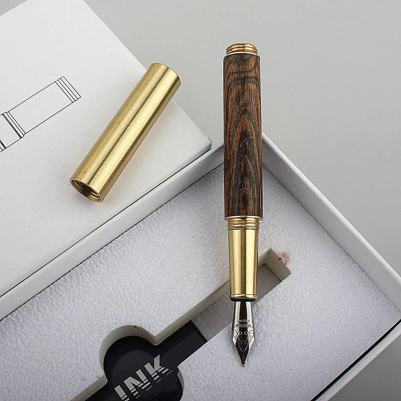 Luxury Quality Portable Pocket Exquisitely Designed Vintage Mini Brass Solid Wood Pen Office School Supplies Stationery Gifts