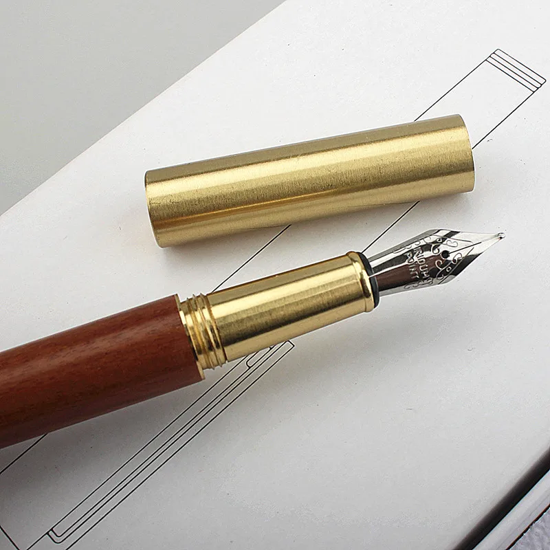 Luxury Quality Portable Pocket Exquisitely Designed Vintage Mini Brass Solid Wood Pen Office School Supplies Stationery Gifts