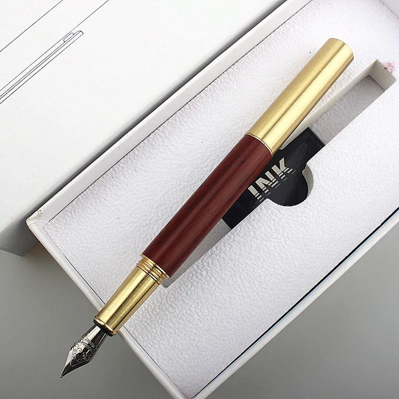 Luxury Quality Portable Pocket Exquisitely Designed Vintage Mini Brass Solid Wood Pen Office School Supplies Stationery Gifts
