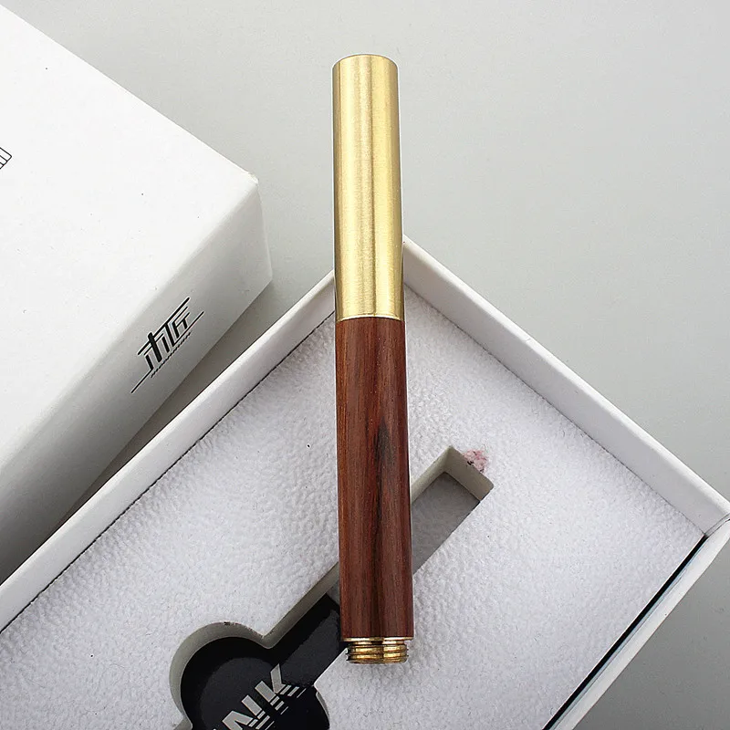 Luxury Quality Portable Pocket Exquisitely Designed Vintage Mini Brass Solid Wood Pen Office School Supplies Stationery Gifts