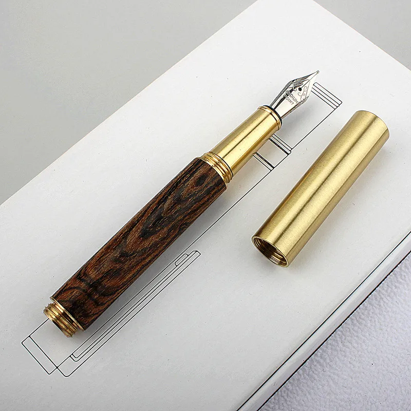 Luxury Quality Portable Pocket Exquisitely Designed Vintage Mini Brass Solid Wood Pen Office School Supplies Stationery Gifts