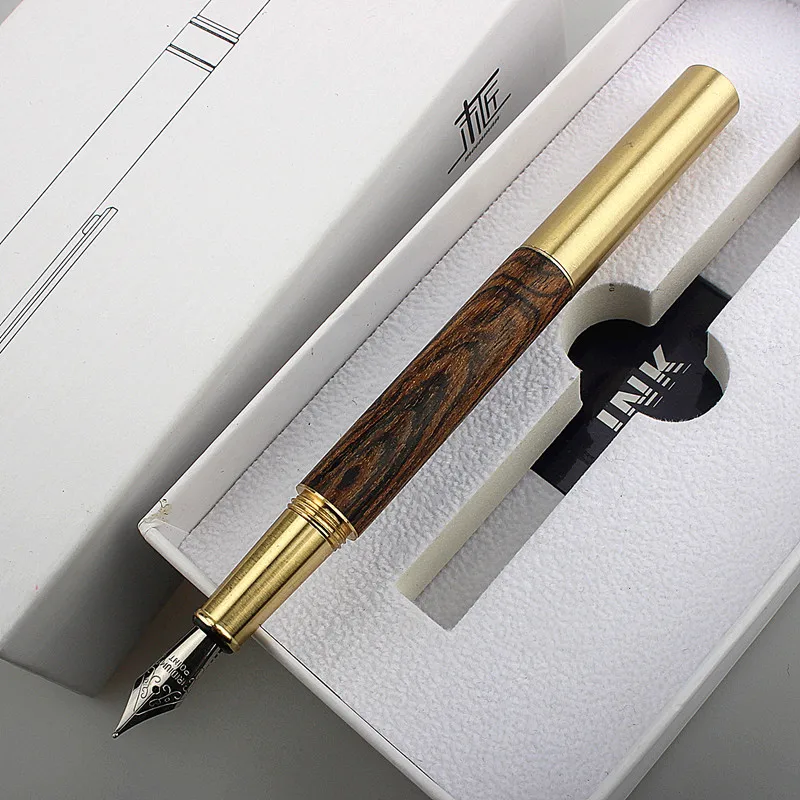 Luxury Quality Portable Pocket Exquisitely Designed Vintage Mini Brass Solid Wood Pen Office School Supplies Stationery Gifts