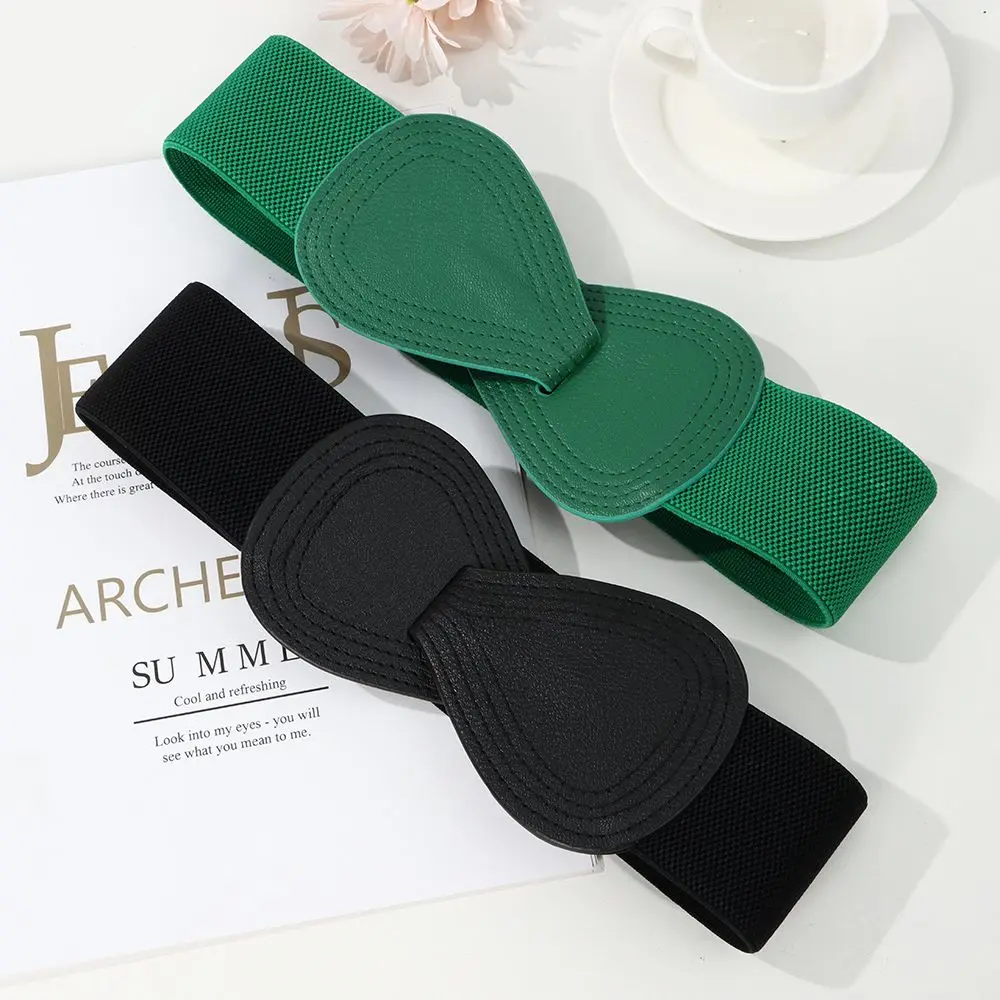 Fashion Women Stretch Waistband Bow Waistband Elastic Wide Hook Belt Dress Coat Clothing Decoration Belt