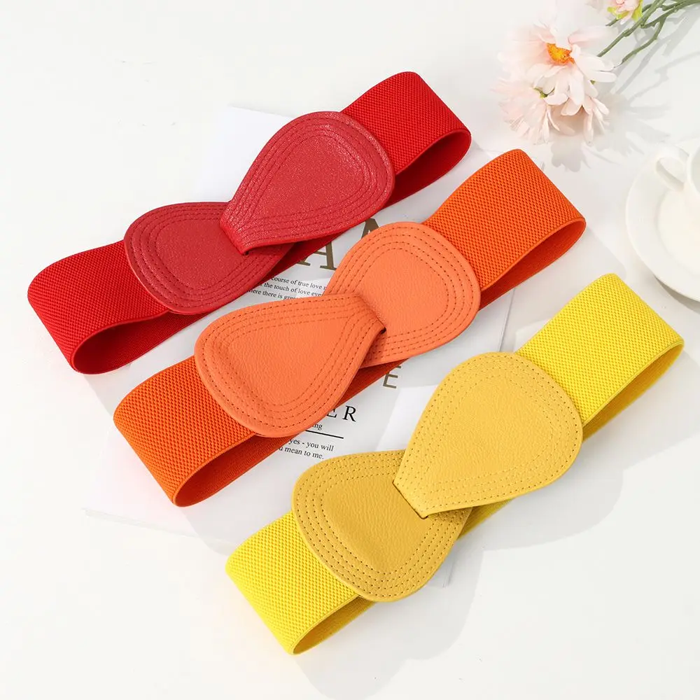 Fashion Women Stretch Waistband Bow Waistband Elastic Wide Hook Belt Dress Coat Clothing Decoration Belt
