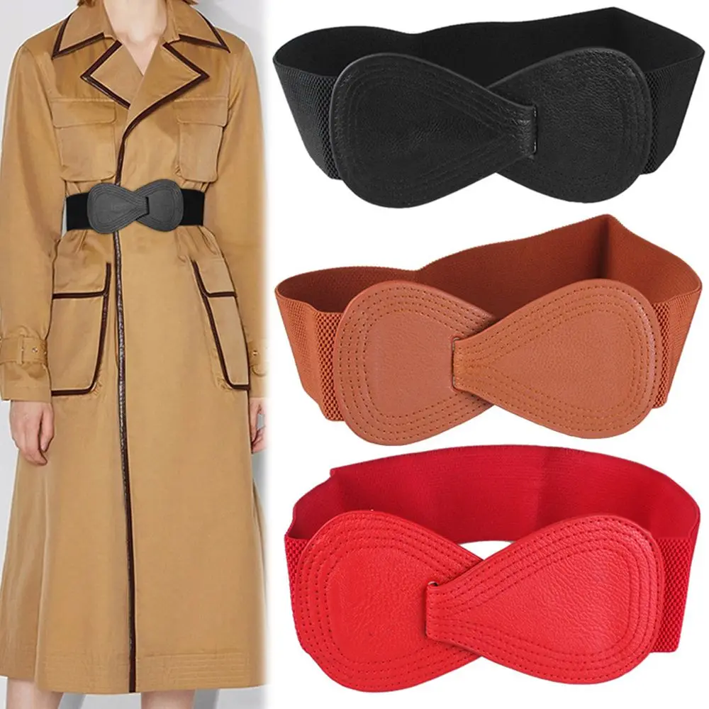 Fashion Women Stretch Waistband Bow Waistband Elastic Wide Hook Belt Dress Coat Clothing Decoration Belt