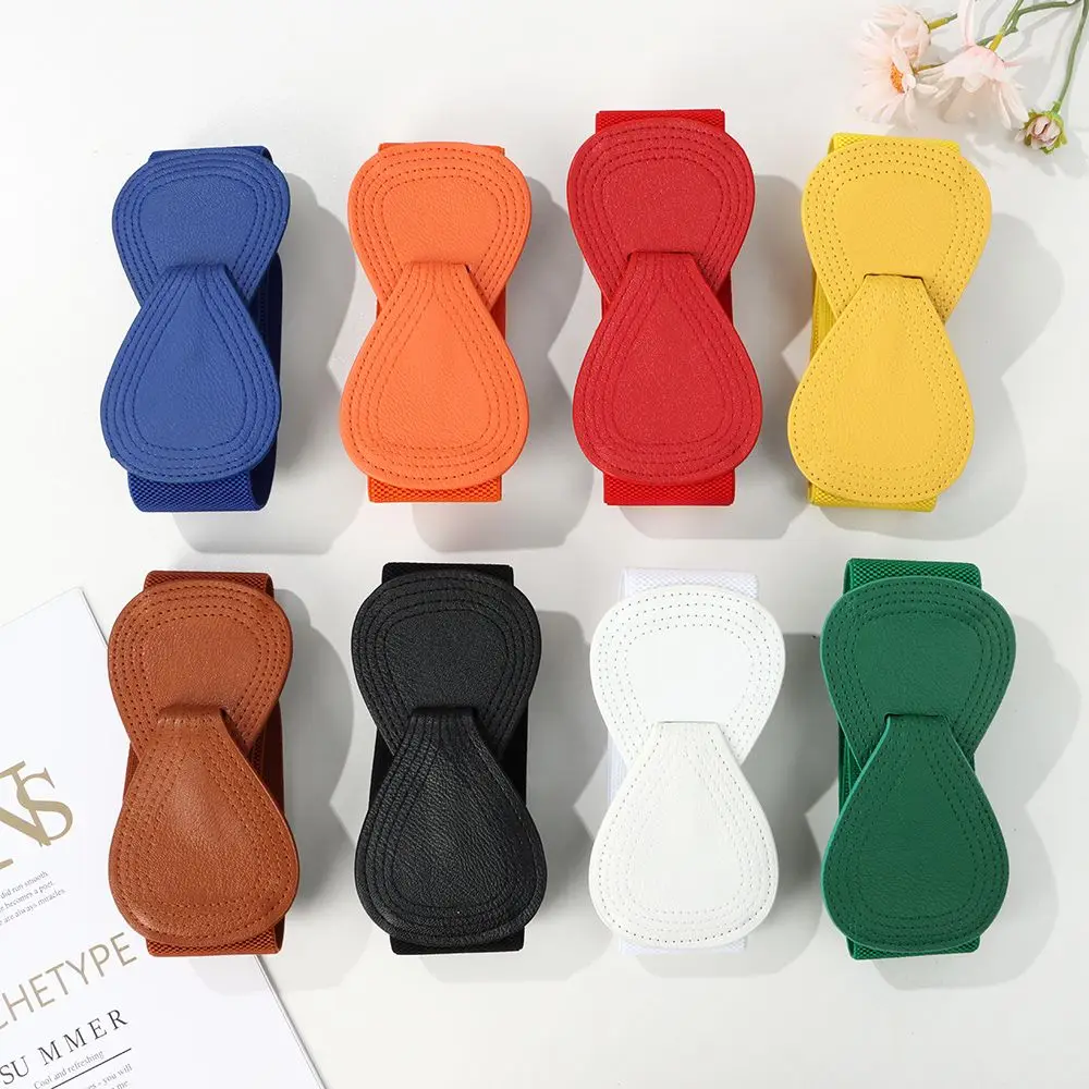 Fashion Women Stretch Waistband Bow Waistband Elastic Wide Hook Belt Dress Coat Clothing Decoration Belt