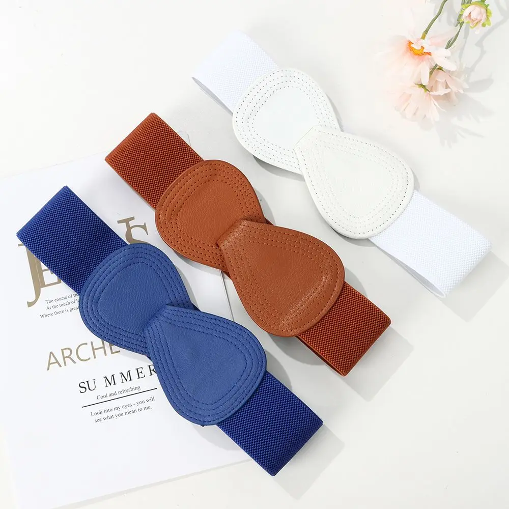 Fashion Women Stretch Waistband Bow Waistband Elastic Wide Hook Belt Dress Coat Clothing Decoration Belt