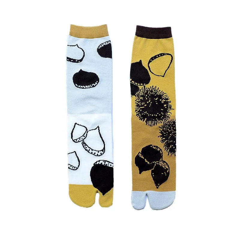 Japanese Multi-Color Jacquard Carrot Chestnut Flower Literary Cute Two-Toe Socks Middle Tube Tabi Split Toe Socks Tide Socks