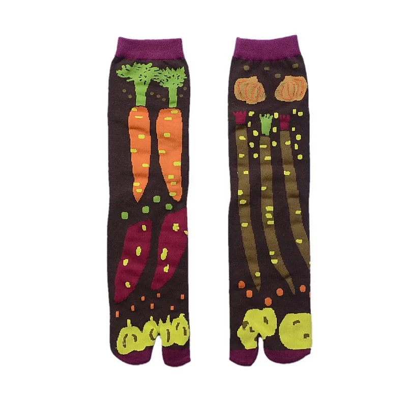Japanese Multi-Color Jacquard Carrot Chestnut Flower Literary Cute Two-Toe Socks Middle Tube Tabi Split Toe Socks Tide Socks