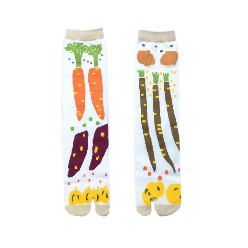Japanese Multi-Color Jacquard Carrot Chestnut Flower Literary Cute Two-Toe Socks Middle Tube Tabi Split Toe Socks Tide Socks
