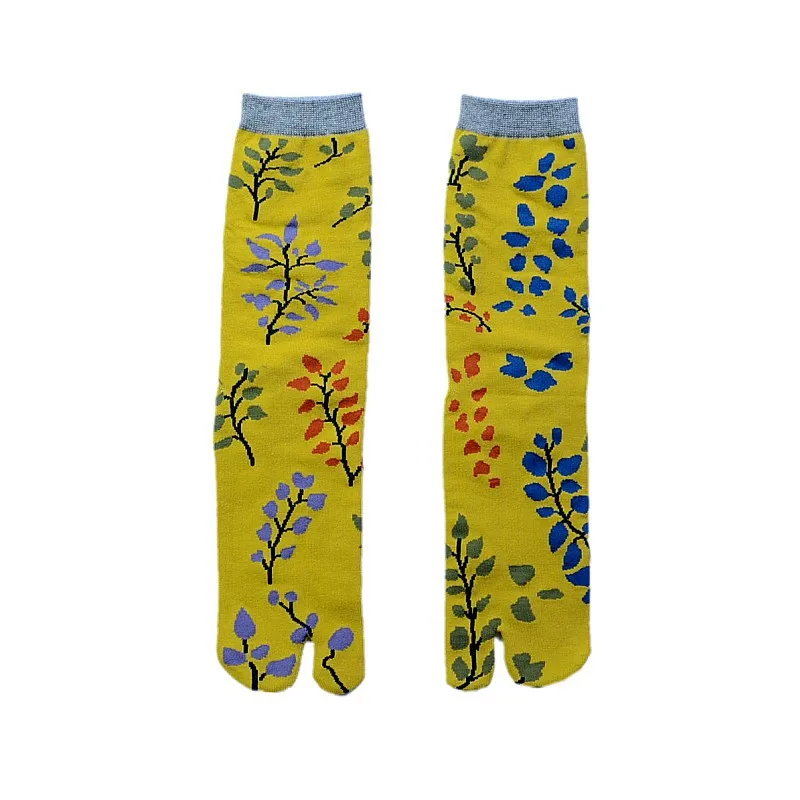 Japanese Multi-Color Jacquard Carrot Chestnut Flower Literary Cute Two-Toe Socks Middle Tube Tabi Split Toe Socks Tide Socks