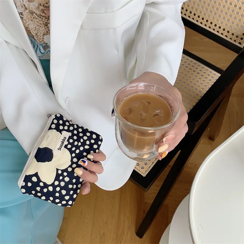 Kawaii Floral Travel Portable Coin Purse Cosmetic Lipstick Storage Bag Women Makeup Handbags Wallet Organizer Small Pouch Bags