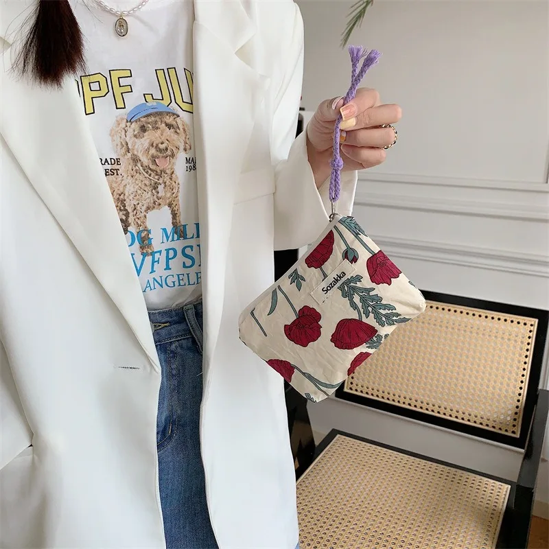 Kawaii Floral Travel Portable Coin Purse Cosmetic Lipstick Storage Bag Women Makeup Handbags Wallet Organizer Small Pouch Bags