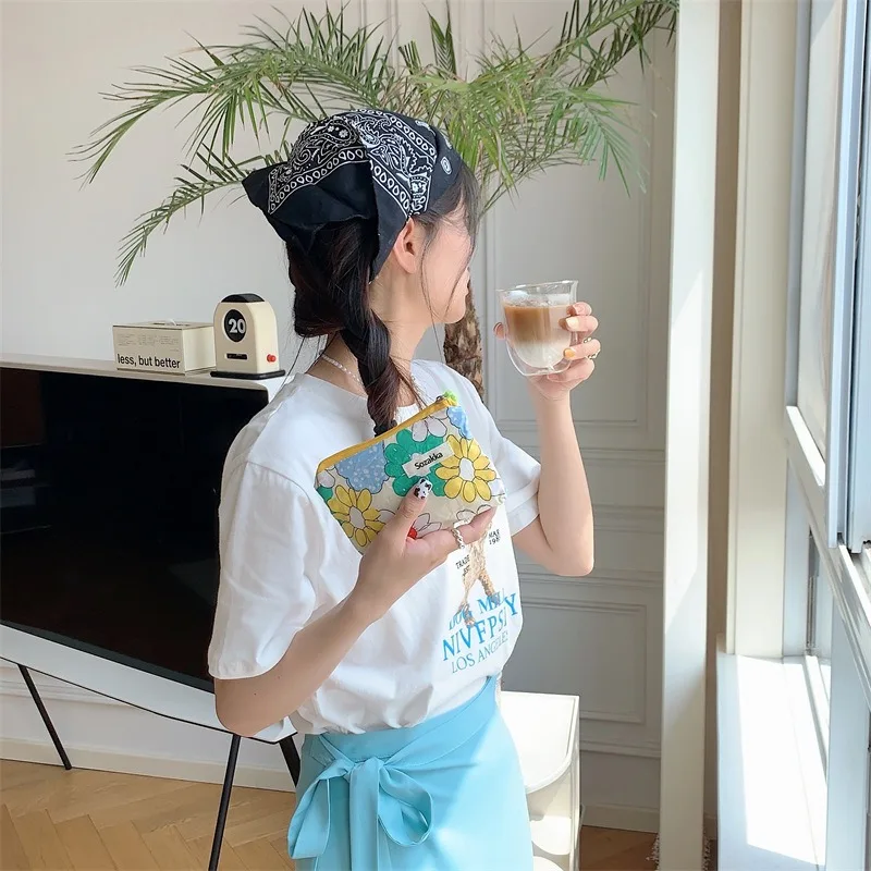 Kawaii Floral Travel Portable Coin Purse Cosmetic Lipstick Storage Bag Women Makeup Handbags Wallet Organizer Small Pouch Bags