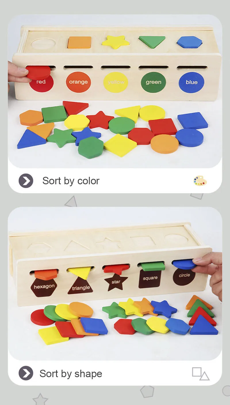 Montessori Wooden Toys for Kids Sensory Sorting Exercise Box Color Shape Matching Puzzles Early Learning Educational Toys