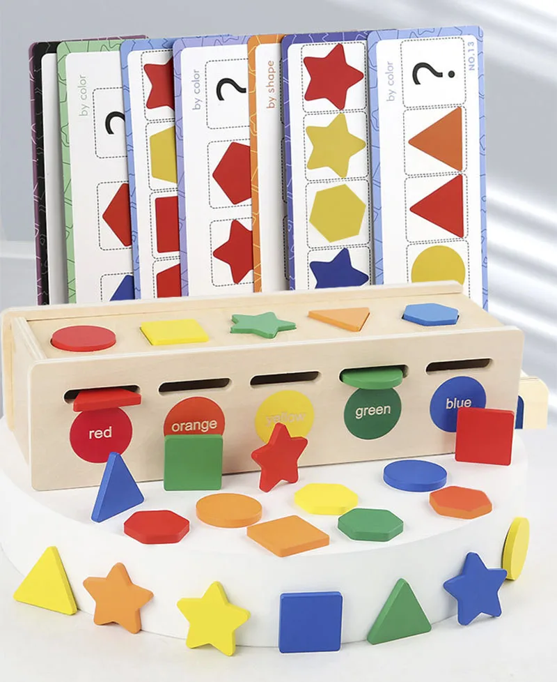 Montessori Wooden Toys for Kids Sensory Sorting Exercise Box Color Shape Matching Puzzles Early Learning Educational Toys