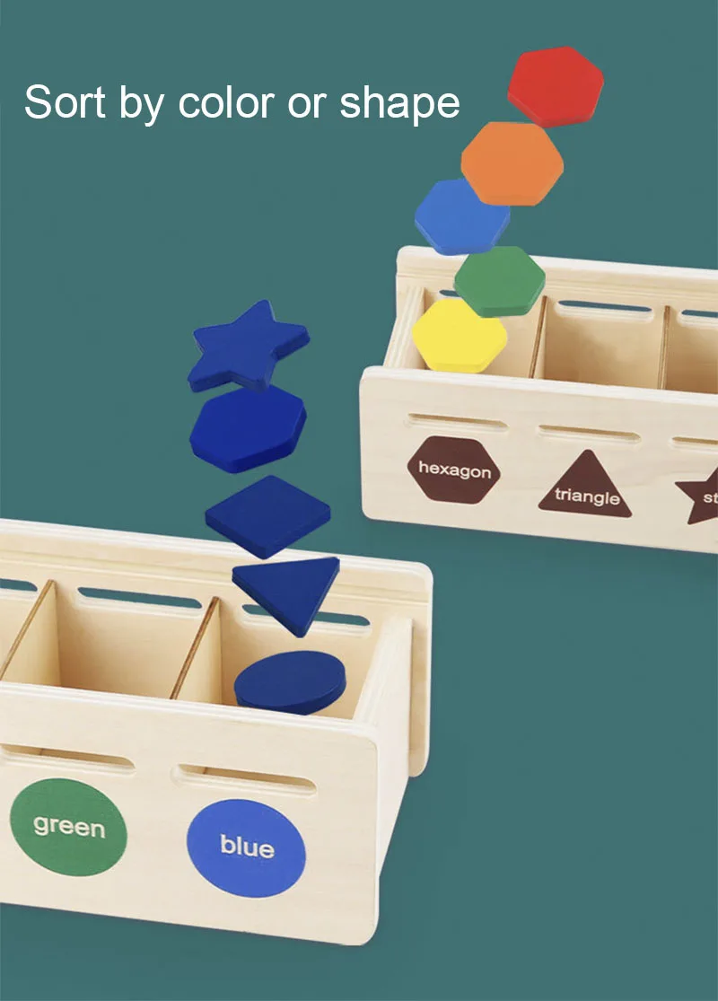 Montessori Wooden Toys for Kids Sensory Sorting Exercise Box Color Shape Matching Puzzles Early Learning Educational Toys