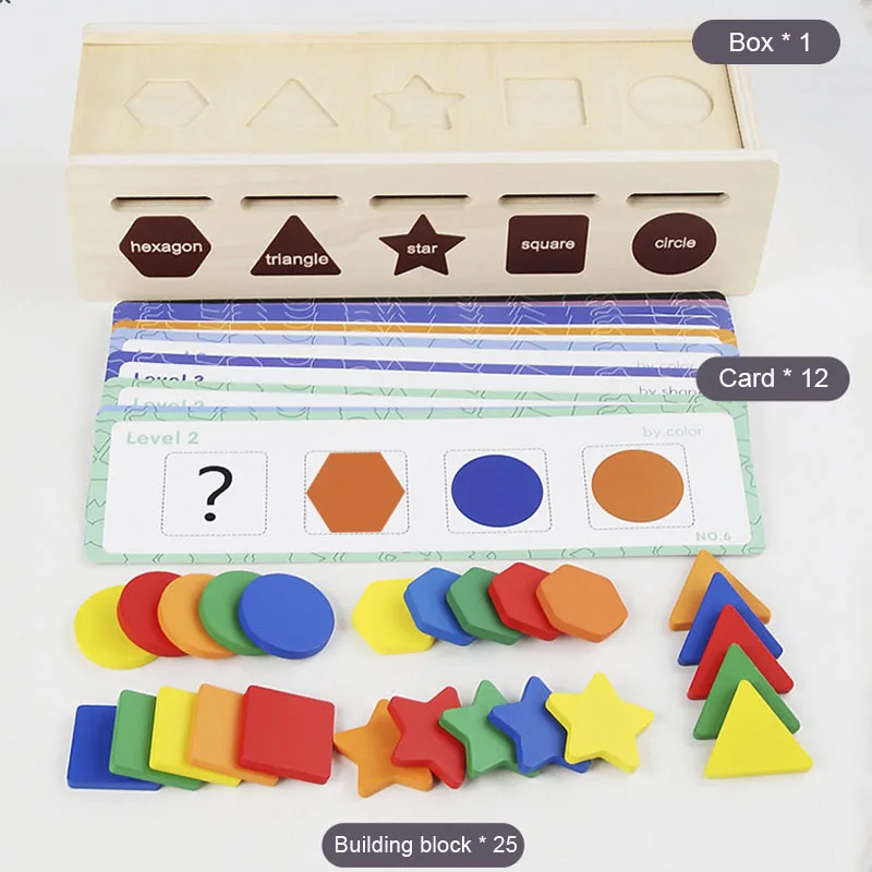 Montessori Wooden Toys for Kids Sensory Sorting Exercise Box Color Shape Matching Puzzles Early Learning Educational Toys