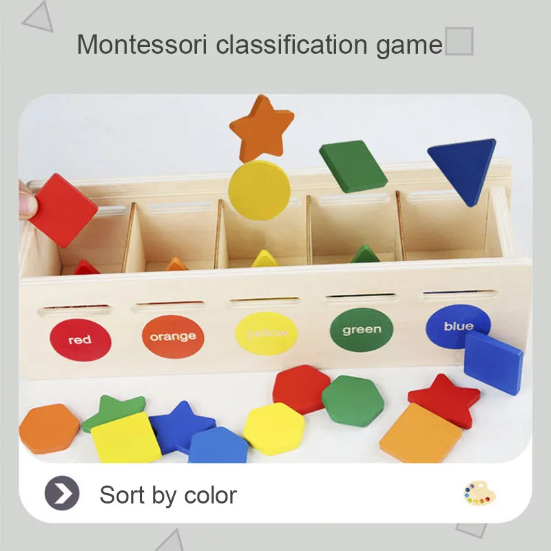 Montessori Wooden Toys for Kids Sensory Sorting Exercise Box Color Shape Matching Puzzles Early Learning Educational Toys