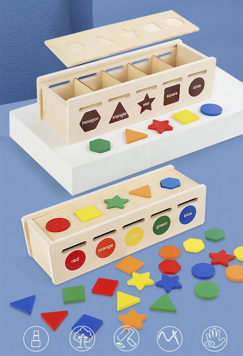 Montessori Wooden Toys for Kids Sensory Sorting Exercise Box Color Shape Matching Puzzles Early Learning Educational Toys
