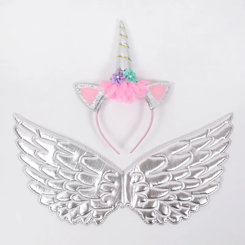 Unicorn Headband Fairy Angel Wings Kids Gift Girls Rainbow Unicorn Birthday Party Decoration Cosplay Props Supplies Baby Shower