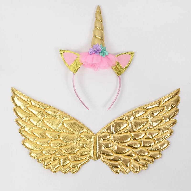 Unicorn Headband Fairy Angel Wings Kids Gift Girls Rainbow Unicorn Birthday Party Decoration Cosplay Props Supplies Baby Shower