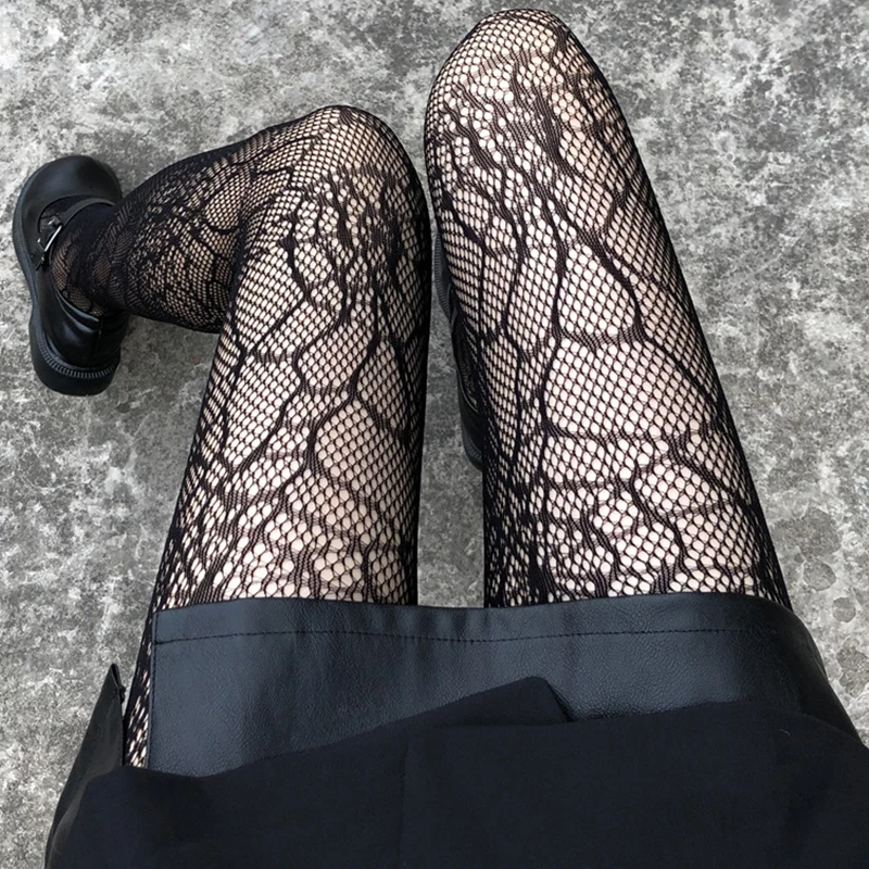 Japanese Girls Goth Punk Retro Spider Web Tights Classic Lolita Sexy Cosplay Anime Pantyhose Women Lace Mesh Stockings Bottomed
