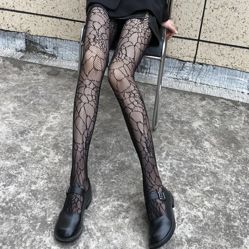 Japanese Girls Goth Punk Retro Spider Web Tights Classic Lolita Sexy Cosplay Anime Pantyhose Women Lace Mesh Stockings Bottomed